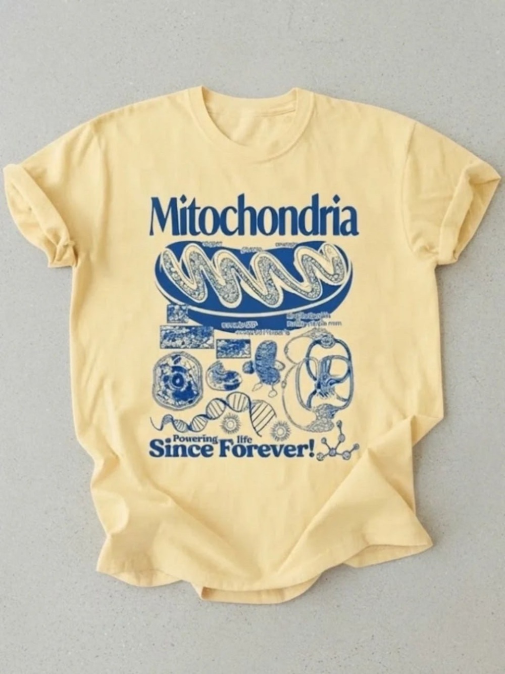 Gildan Yellow Mitochondria Graphic Tee with Blue Print